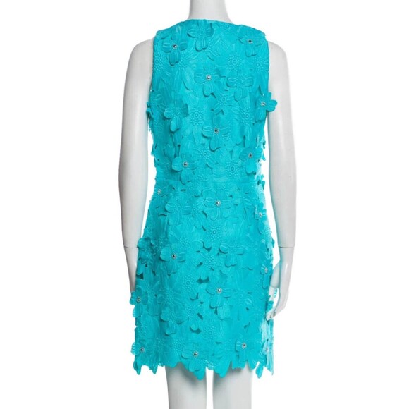 DESIGNER MICHAEL KORS TURQUOISE LACE PATTERN SLEEVELESS V NECK DRESS 4.R - Picture 3 of 11